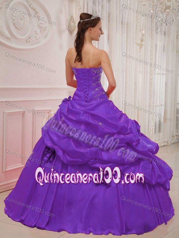 Purple Sweetheart Hand Made Flowers Ruffled Beading Dress for 16