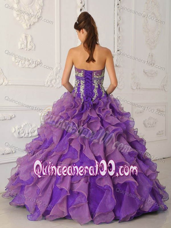 Unique Strapless Appliques and Ruffles Decorate Quinceanera Dress