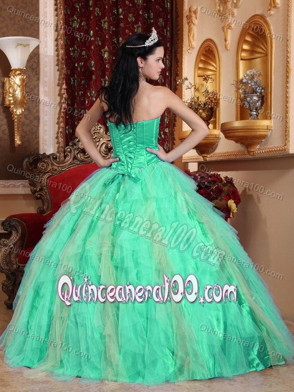 Beautiful Apple Green Sweetheart Beading Ruffles Quinceanera Gowns