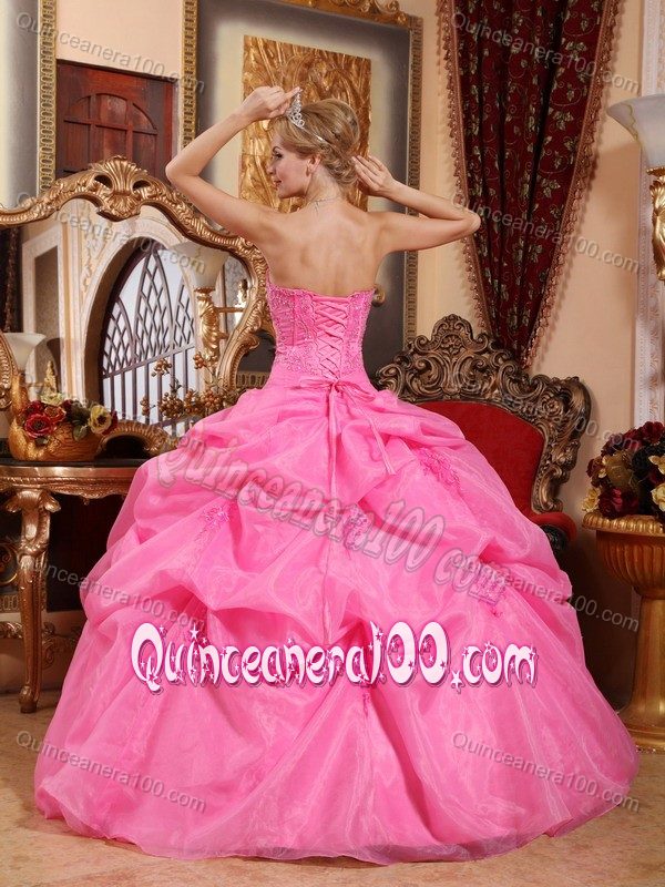 Rose Pink Sweetheart Appliques and Pick-ups Dress for Sweet 16