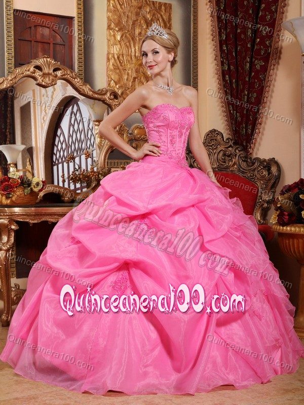 Rose Pink Sweetheart Appliques and Pick-ups Dress for Sweet 16