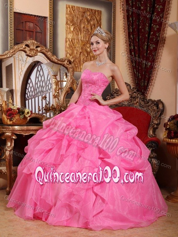 Rose Pink Sweetheart Appliques and Pick-ups Dress for Sweet 16