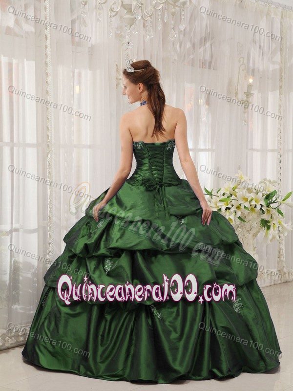 Nark Green Halter Top Pick-ups and Ruches Appliques Quinces Dresses