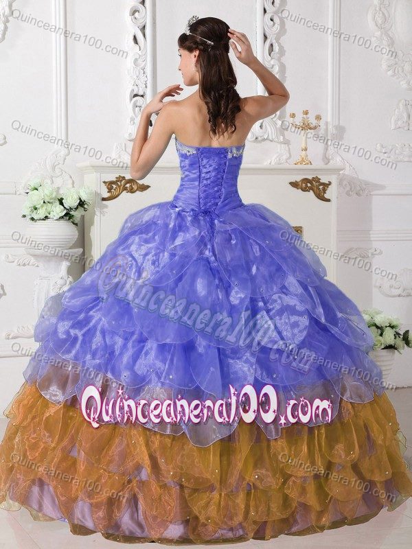 Two-toned Appliques and Pick-ups Tiered Strapless Quinces Dresses