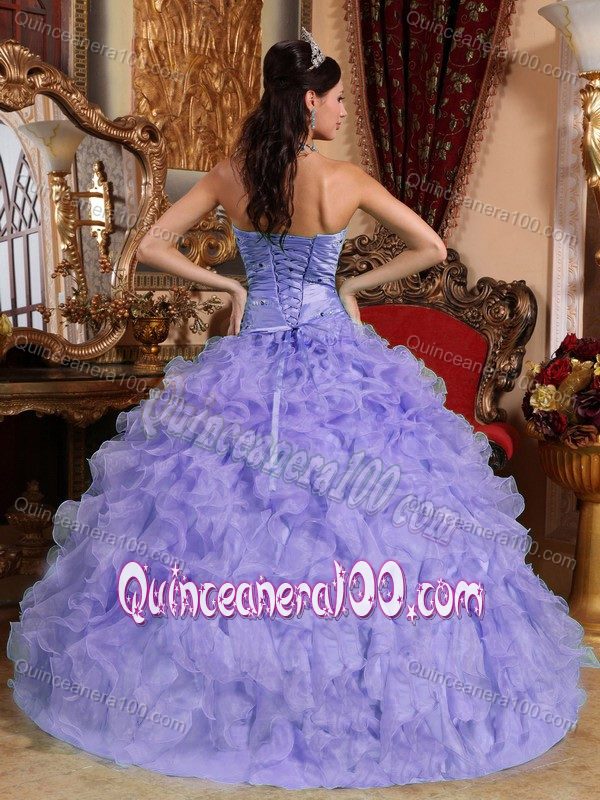 Lavender Sweetheart Beading and Ruffles Organza Quinces Dresses