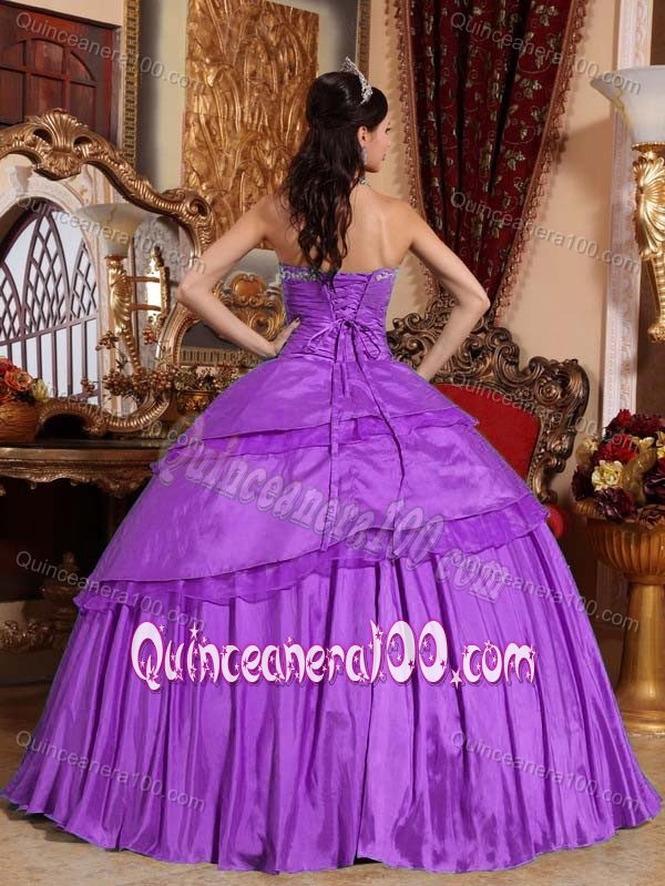 Unique Light Purple Strapless Appliques Ball Gown Dresses for 15