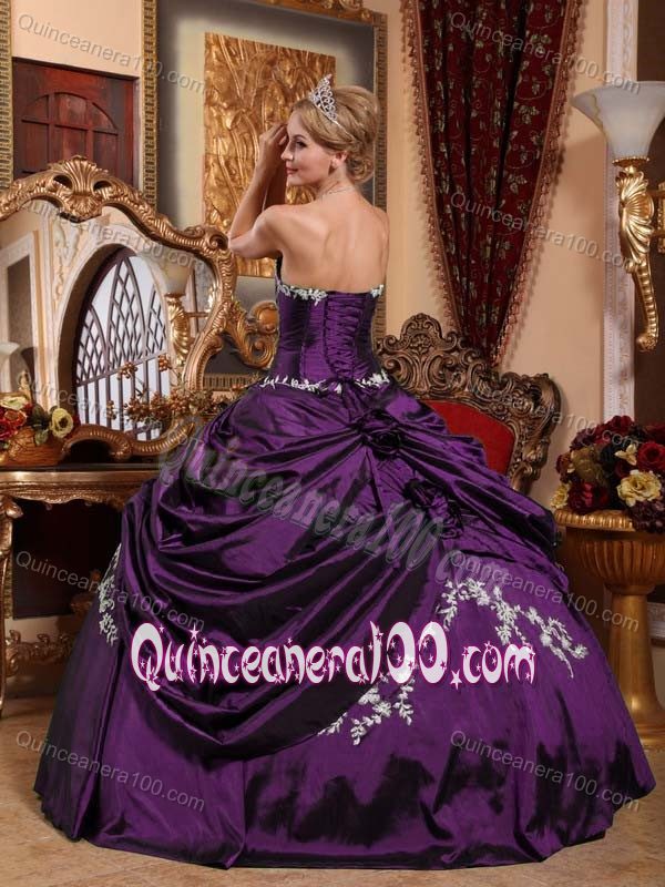 Eggplant Purple Sweetheart Hand Made Flowers Sweet Sixteen Dress