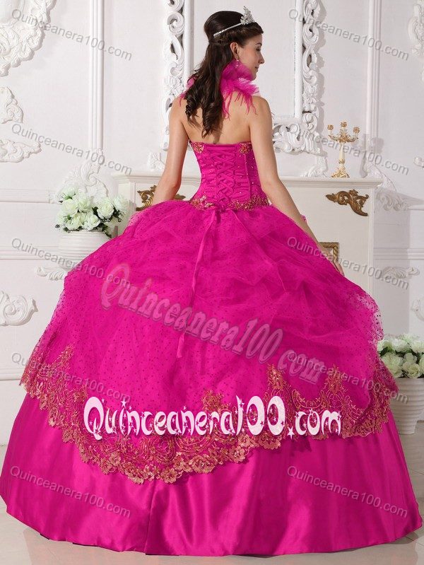 Berlin Film Festival 2013 Hot Pink High Neck Ball Gown Pick-ups Beading Quinceanera Gowns