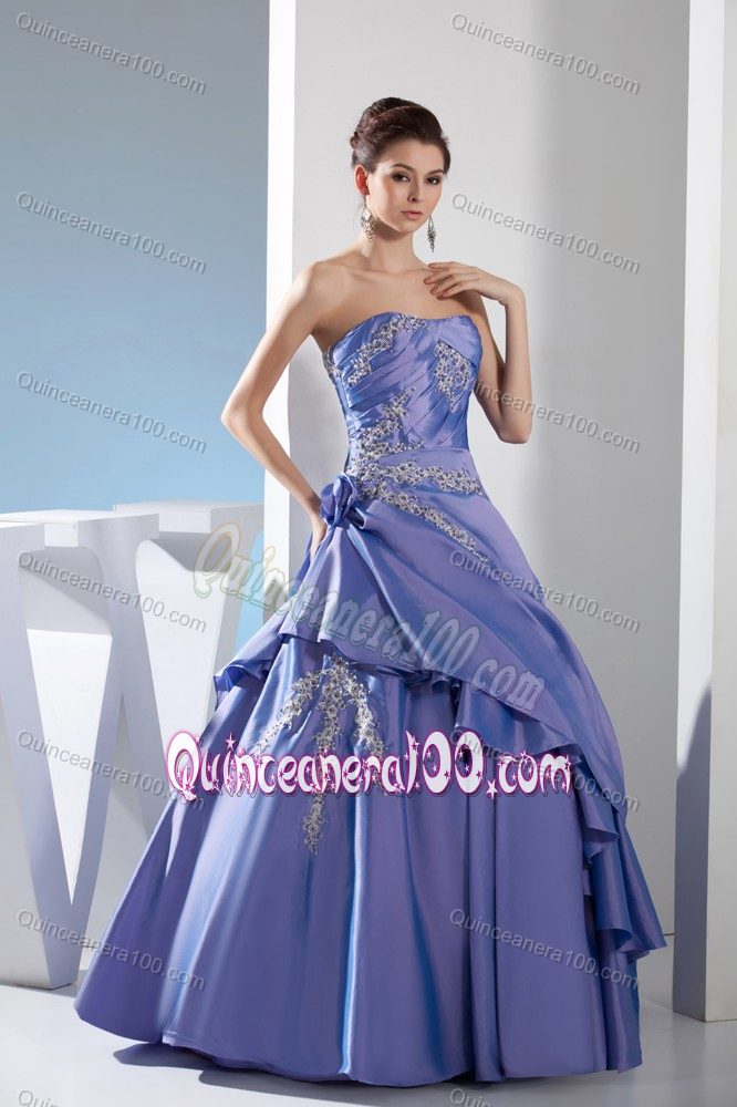 Princess Strapless Appliques Decorate Pleated Sweet 15 Dresses