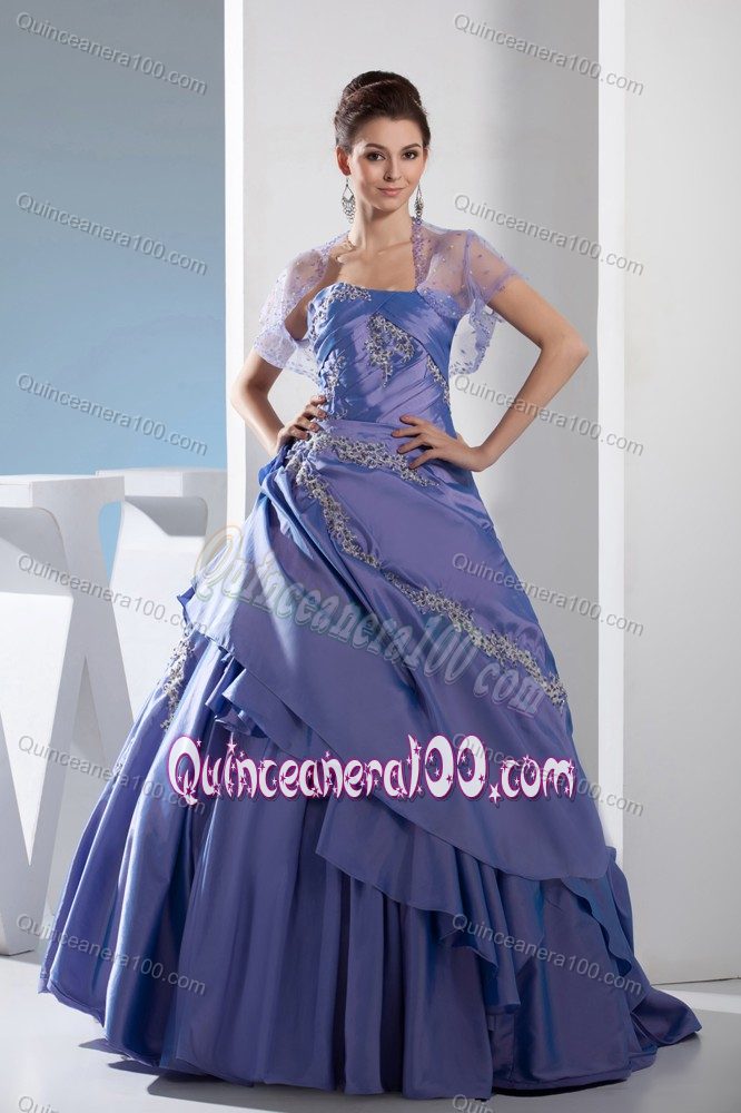 Princess Strapless Appliques Decorate Pleated Sweet 15 Dresses