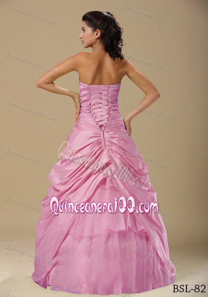 Pink A-line Hand Made Flowers Ruched Strapless Sweet 15 Dresses