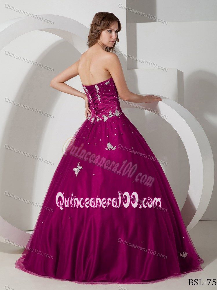 Best Ball Gown Beading Appliques Quinceanera Party Dress in Tulle