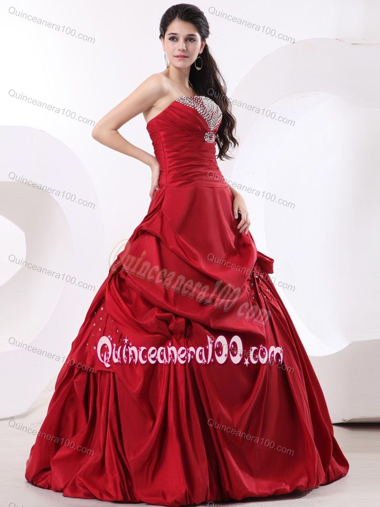 Wholesale Red Ruche Strapless Dresses for Sweet 16 with Beading