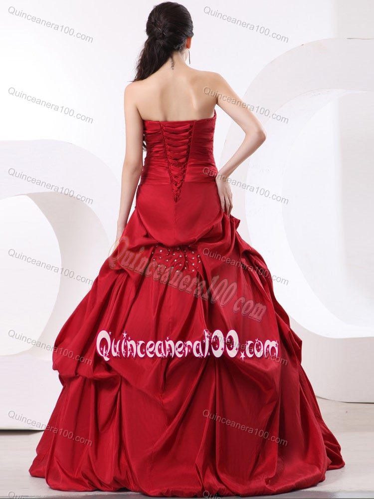 Wholesale Red Ruche Strapless Dresses for Sweet 16 with Beading