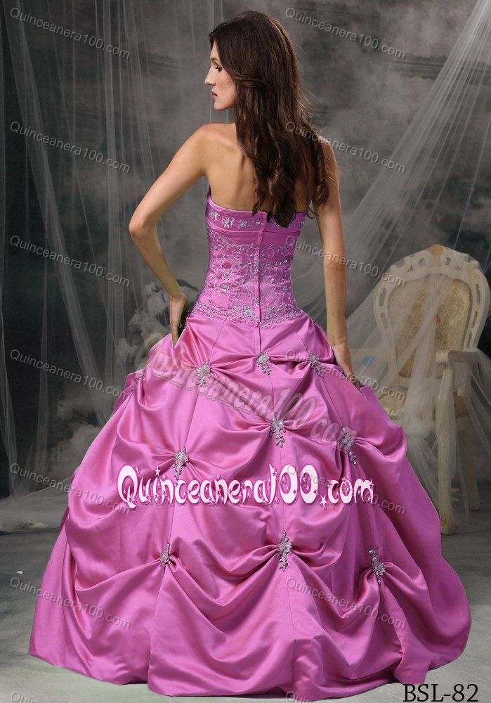 Modern Strapless Appliques Quinceanera Party Dress in Rose Pink