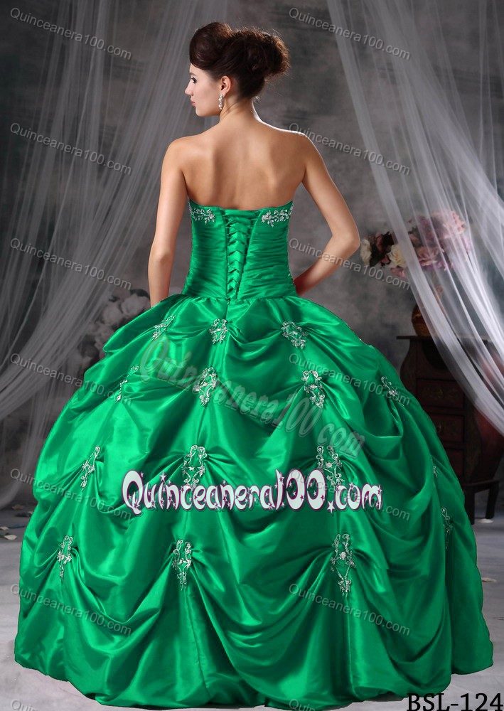 Green Ruche Beaded Quinceanera Gowns with Pick-ups in Fashion