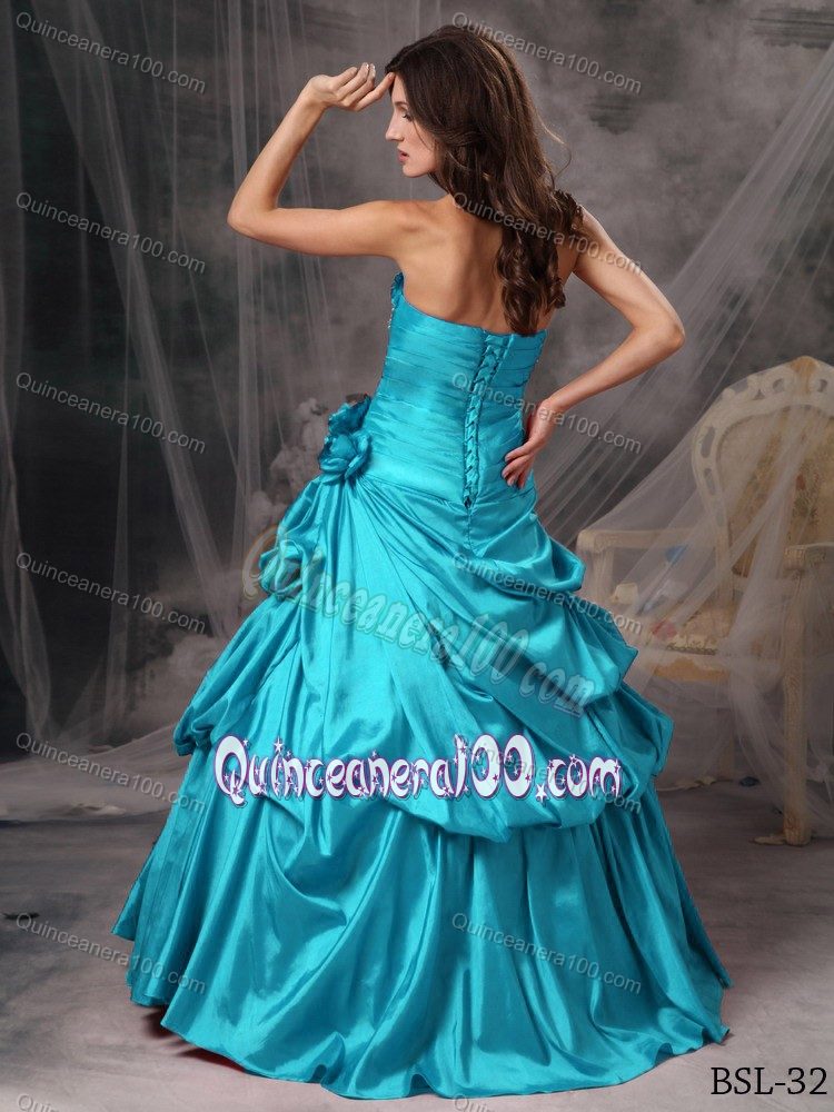 Polished Ruche Beading Strapless Dress Quinceanera in Aqua Blue