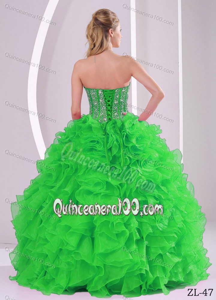 Pretty Spring Green Ruffled Layers Sweet 15 Dresses with Beading