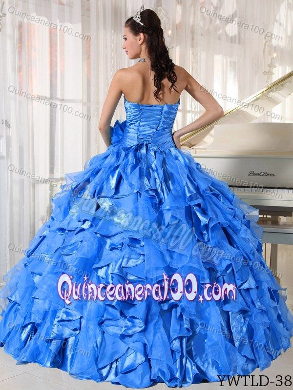 Ruched and Beaded Dresses for Quince with Ruffled Layers in Blue