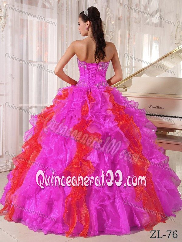 Two-toned Ruffles Organza Beaded Dress Quinceanera for Summer