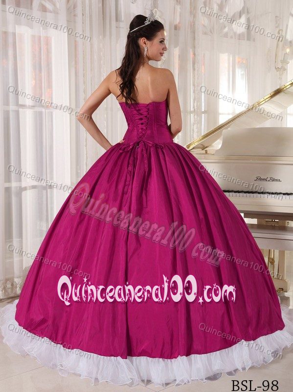 Delish Fuchsia and White Dress for Quince with Beading and Ruffle