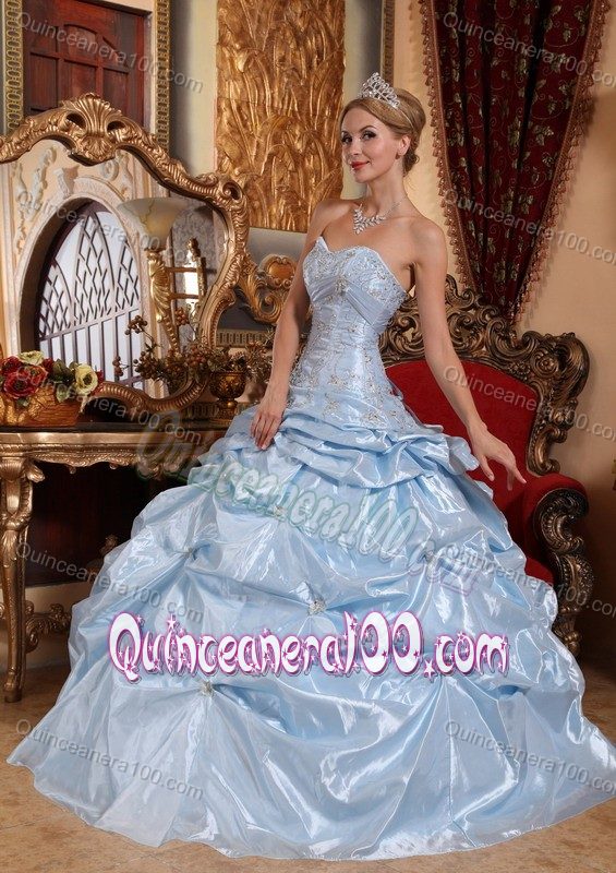 Baby Blue Pick-ups Dress for Quinceanera with Beaded Appliques