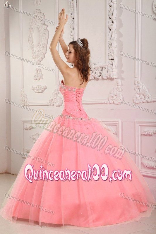 Sweet Beading Sweetheart Tulle Quinceanera Gown Dresses in Pink