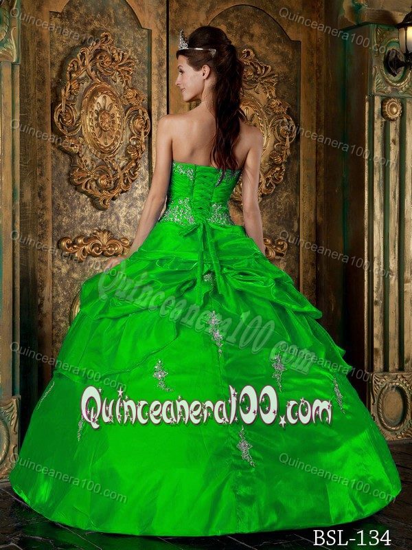 Voguish Sweetheart Appliques Quinceanera Gowns in Spring Green