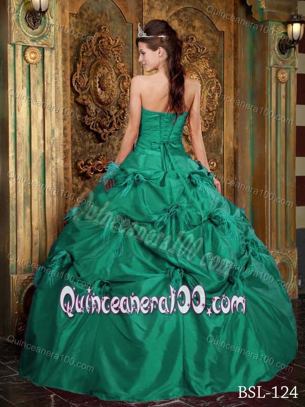 Attractive Green Strapless Beading Sweet 16 Dresses with Pick-ups