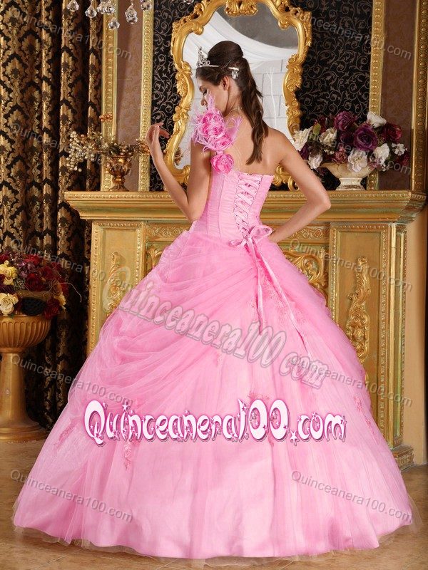 Lovely Pink One Shoulder Quinceanera Gown Dress with Appliques