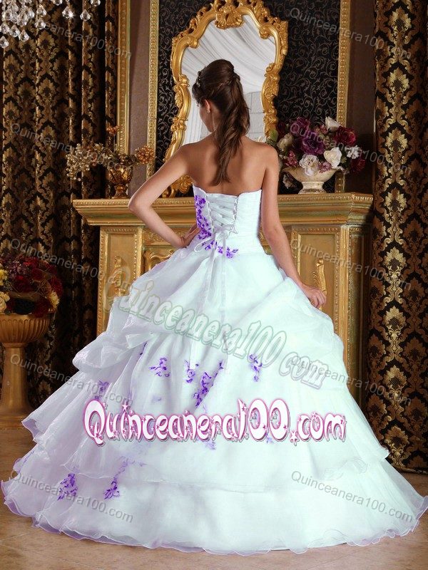 Sweet White Strapless Appliques Quinceanera Dresses in Organza