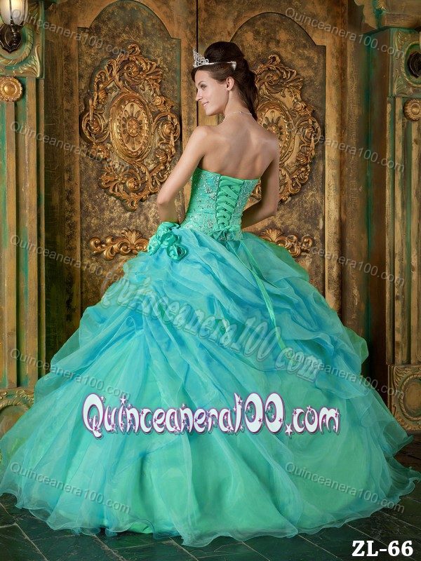 Turquoise Ball Gown Strapless Quinceanera Dresses with Appliques