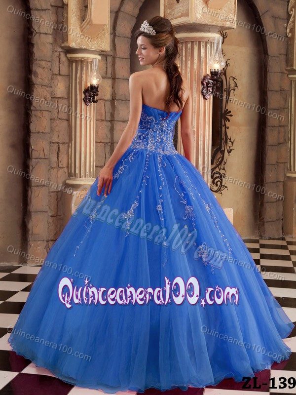 Blue Ball Gown Sweetheart Quinceanera Party Dress with Beading