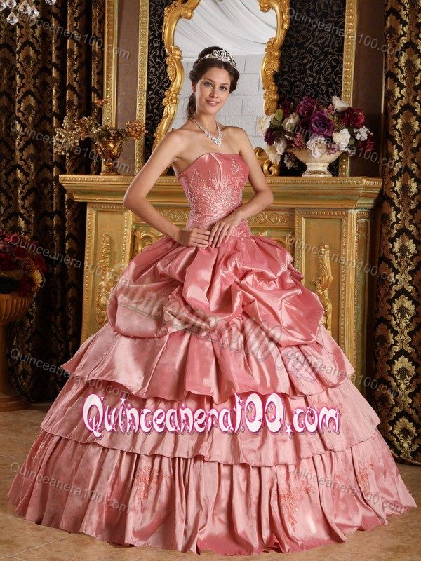 Custom Made Strapless Ruffled Layers Dress for Sweet 16 in Taffeta