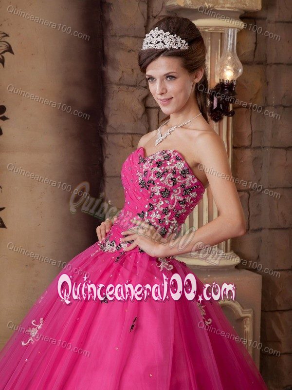 Fashionable Beading and Appliques Dress for Sweet 16 in Hot Pink