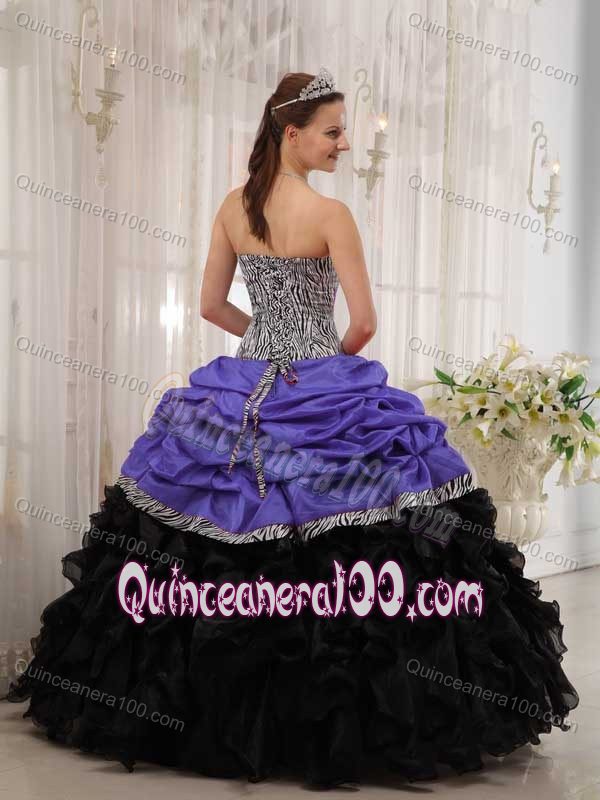 Zebra Print Sweetheart Quinces Dresses with Pick-ups and Ruffles