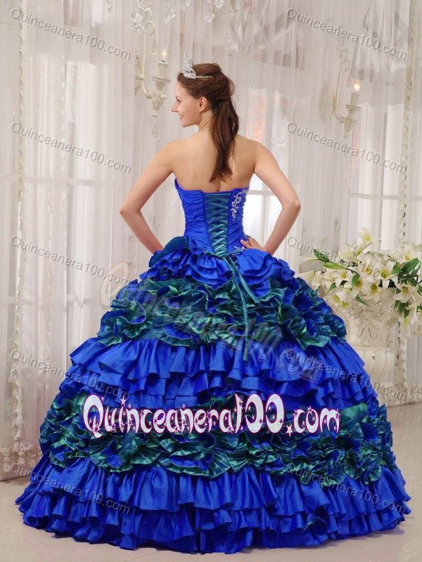 Two-toned Strapless Ruffles Dress for Quinceanera with Appliques