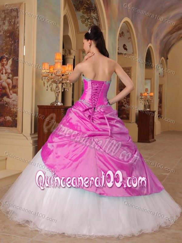 Unique Hot Pink and White Sweetheart Beading Quinceanera Gowns