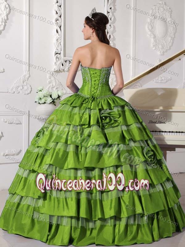 Spring Green Sweetheart Embroidery Multi-tiered Dress for Quince