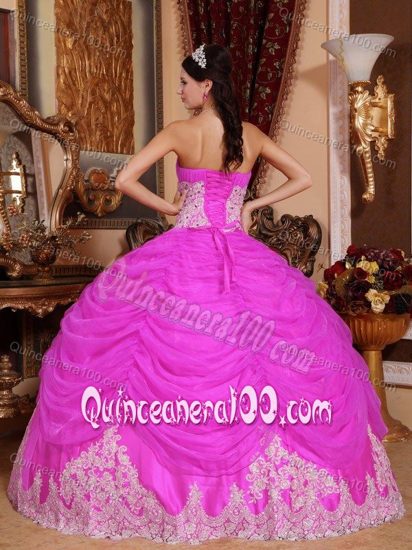 Hot Pink Strapless Beading Ruffles Quince Dresses Custom Made