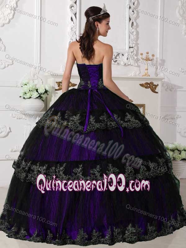 Purple Strapless Multi-tiered Pleats and Ruches Quinceanera Dresses