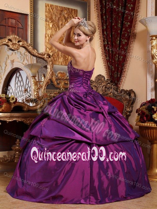 Elegant Eggplant Strapless Beading Pick-ups Dress for Quince