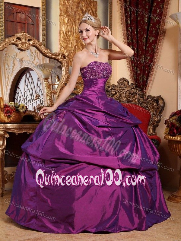 Elegant Eggplant Strapless Beading Pick-ups Dress for Quince