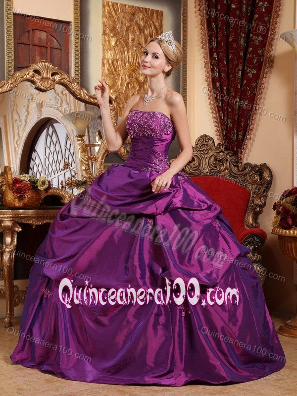 Elegant Eggplant Strapless Beading Pick-ups Dress for Quince