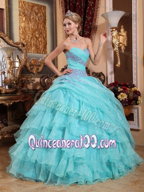 Baby Blue Sweetheart Appliques An Ruffles Sweet Sixteen Dresses