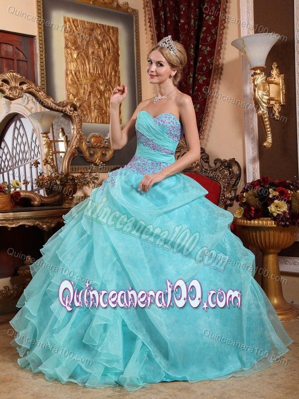 Baby Blue Sweetheart Appliques An Ruffles Sweet Sixteen Dresses