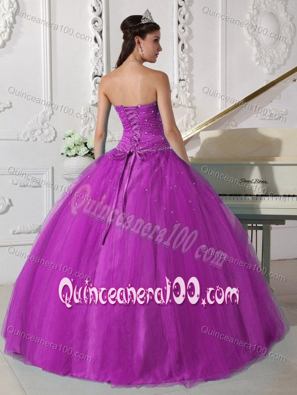 Fuchsia Sweetheart Beading Pleated Dress for Quince Custom Made