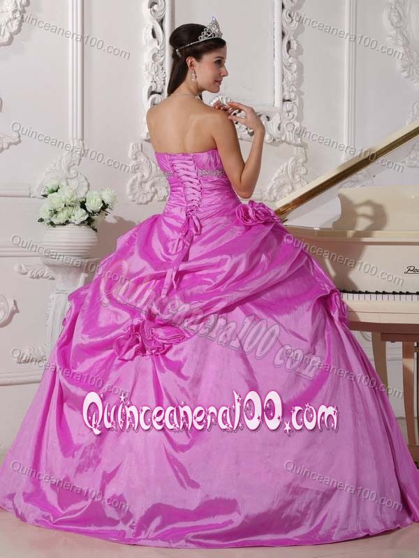 Hot Pink Sweetheart Ruched Bust Quinceanera Gowns with Pick-ups