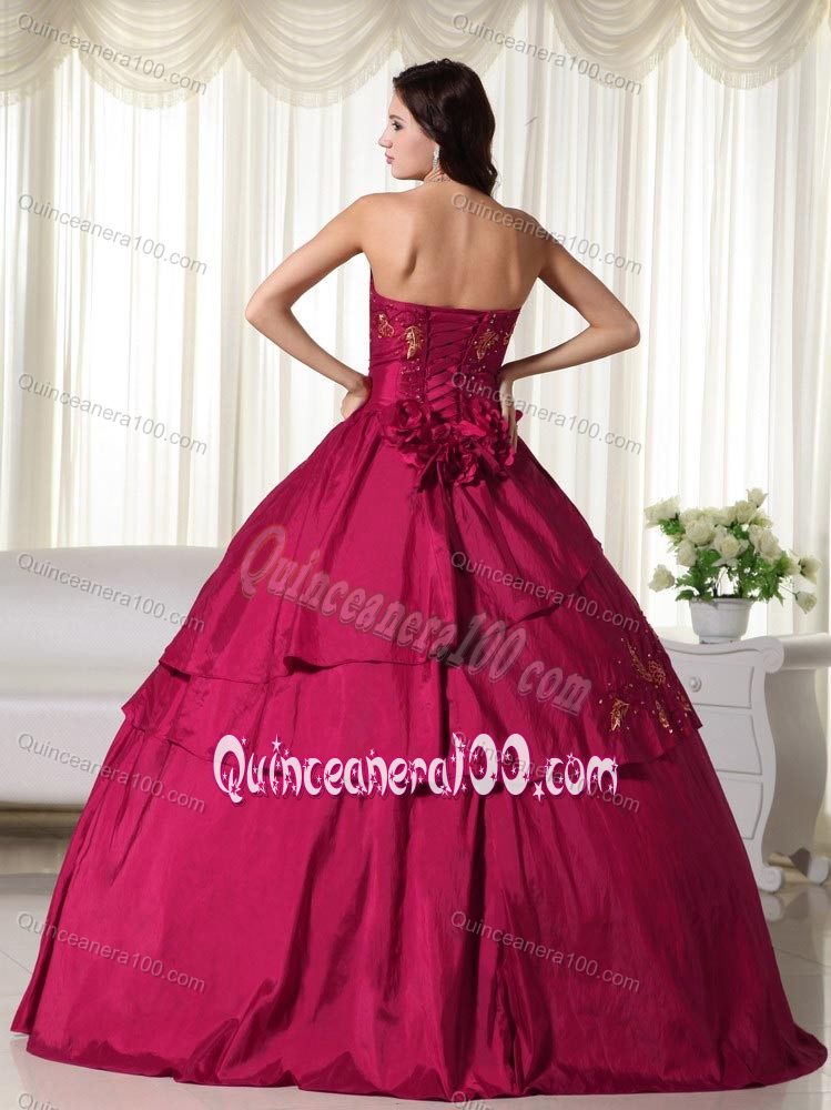 Wine Red Strapless Tiered Beading Embroidery Sweet 15/16 Dress