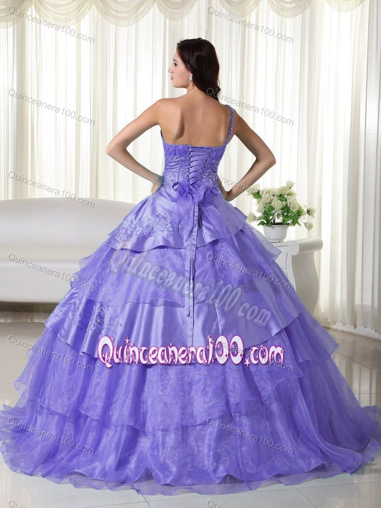 Light Purple one Shoulder Multi-tiered Quinceanera Party Dress